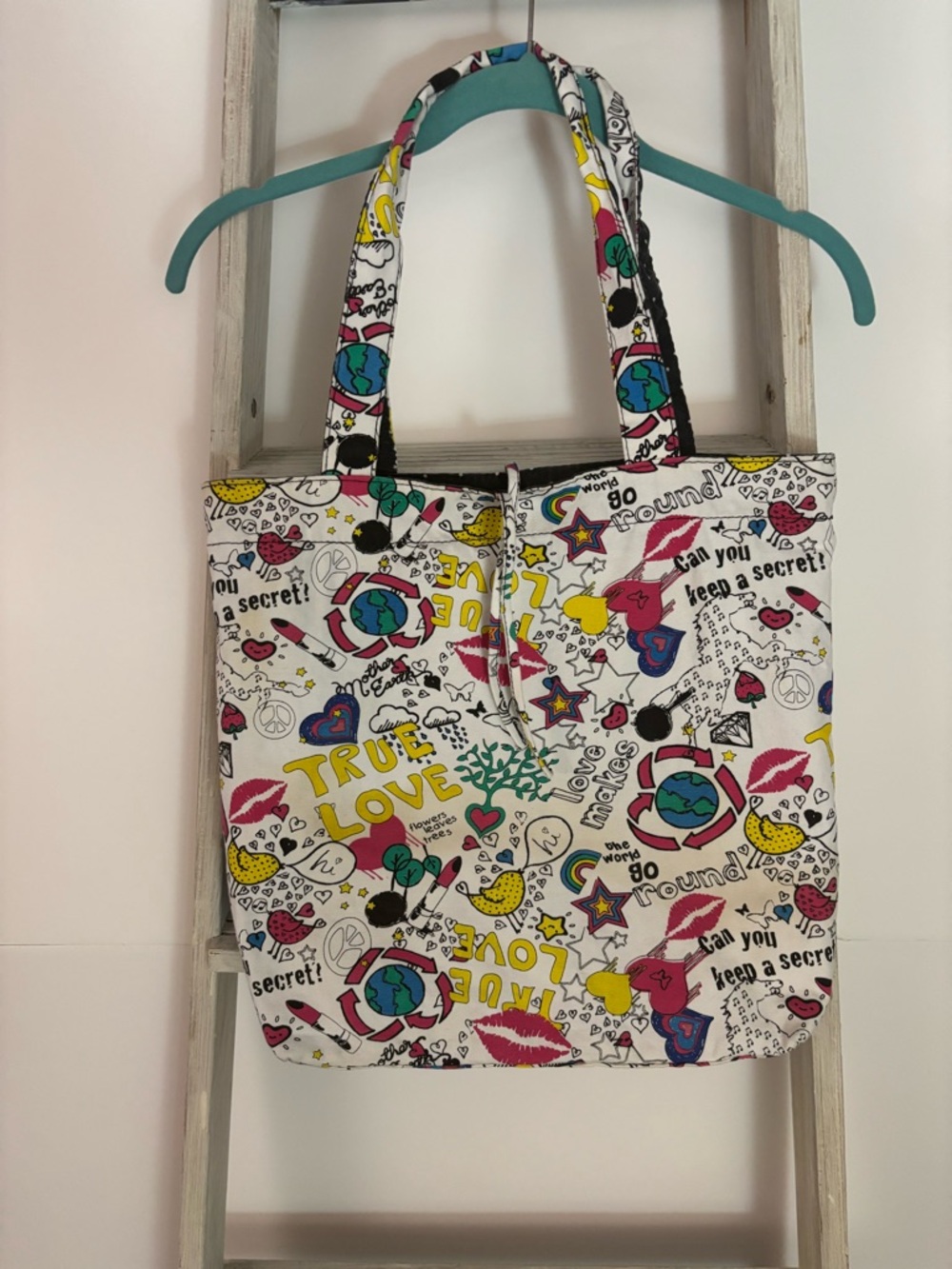 Canvas Y2K Justice Tote, preppy, Indie, graffiti, 80s style, vintage, schoolgirl